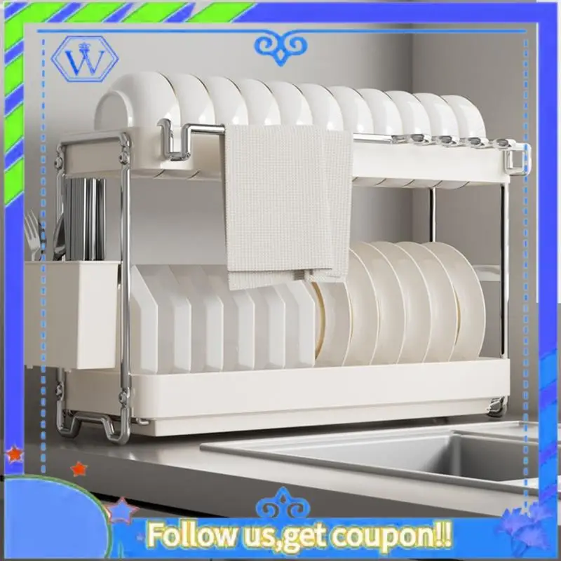 

A55P-Stainless Steel Dish Rack, Countertop Kitchen Storage Organizer For Tableware, Drain Basket-Space Saving Sink Accessory