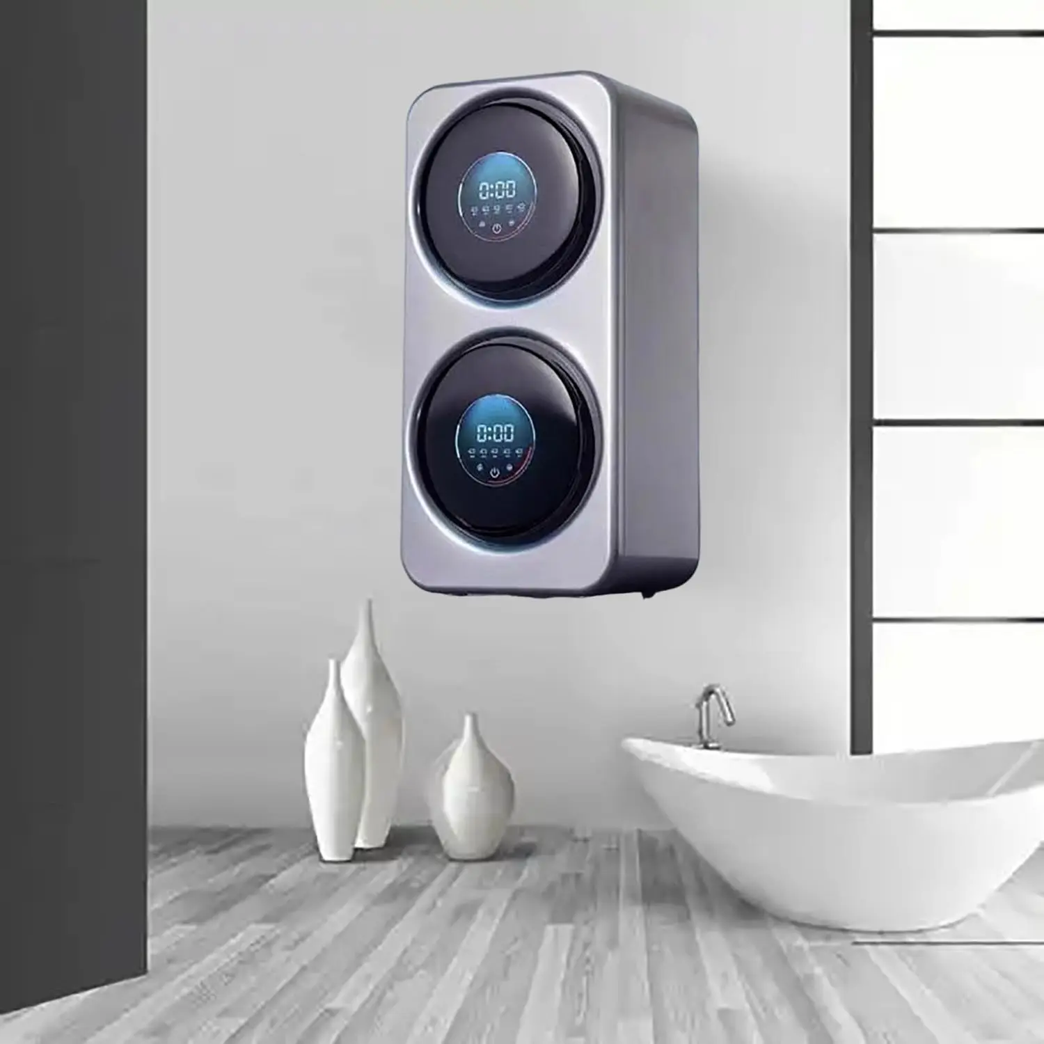 Dual Por Washer Wall ount ini and Dryer 2 in 1 with Sart Bucket Self-Cleaning and 65℃ High-Teperature