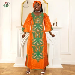 H&D African Clothes Embroidery Bazin For Women Tradition Dress Wedding Party Dress Ankara Robes Trads Wears African Clothes 2024