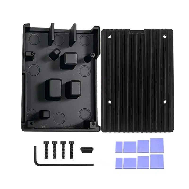 Raspberry Pi 5 Aluminum Case Passive Cooling Shell with Silicone Heat Sinks Switch Button Silent Heat Dissipation for RPI 5 Pi5