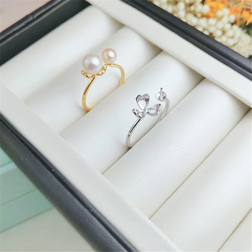 

DIY Pearl Ring Accessories S925 Sterling Silver Adjustable Small Flower Pearl Ring Fit Empty Support 5-7mm Round Beads Z056