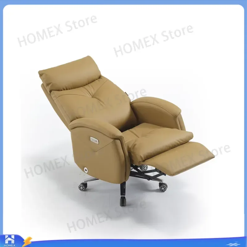Luxury Modern Executive Electric Recliner Office Chair Genuine Leather Latex Seat Adjustable Backrest Wireless Charging
