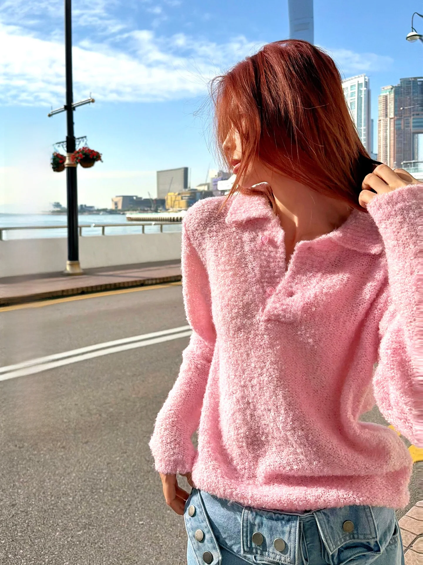 

Loose Knitted Sweater Women's Early Spring Commute High Texture Pearl Silk Ladies' Knitwear Collar Long Sve Color