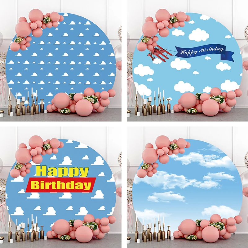 

Cloud Round Backdrop Blue Sky White Clouds Birthday Party Supplies Elastic Circle Background Cover Baby Boy Decorations Shower