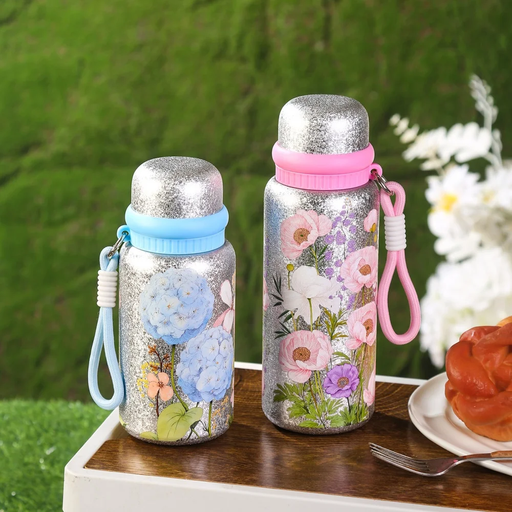 

Титановая изолированная чашка с цветочным узором, титановая подкладка, вакуумный термос, бутылка для воды для чая, кофе, стакан для холодной и холодной воды