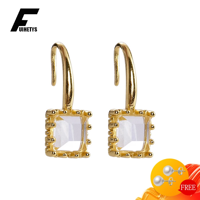 

Fashion Earrings for Women S925 Silver Jewelry Square Shape Zircon Gemstone Drop Earrings Wedding Bridal Party Ear Accessories