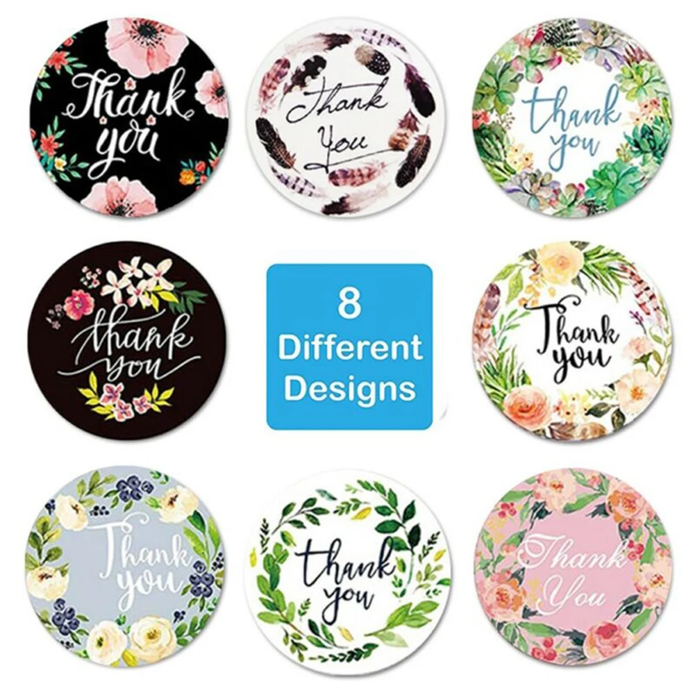 Floral Thank You Stickers 2 Rolls 1000 pcs Round Sealing Labels for Home Office Use Crafting Scrapbooking and Package Decoration
