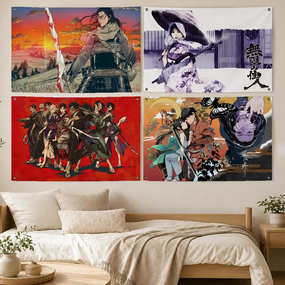 Dark Anime Blade Immortal Flags Room Bedroom Home Outdoor Wall Hanging Concert Printed Background Decoration Art Banne
