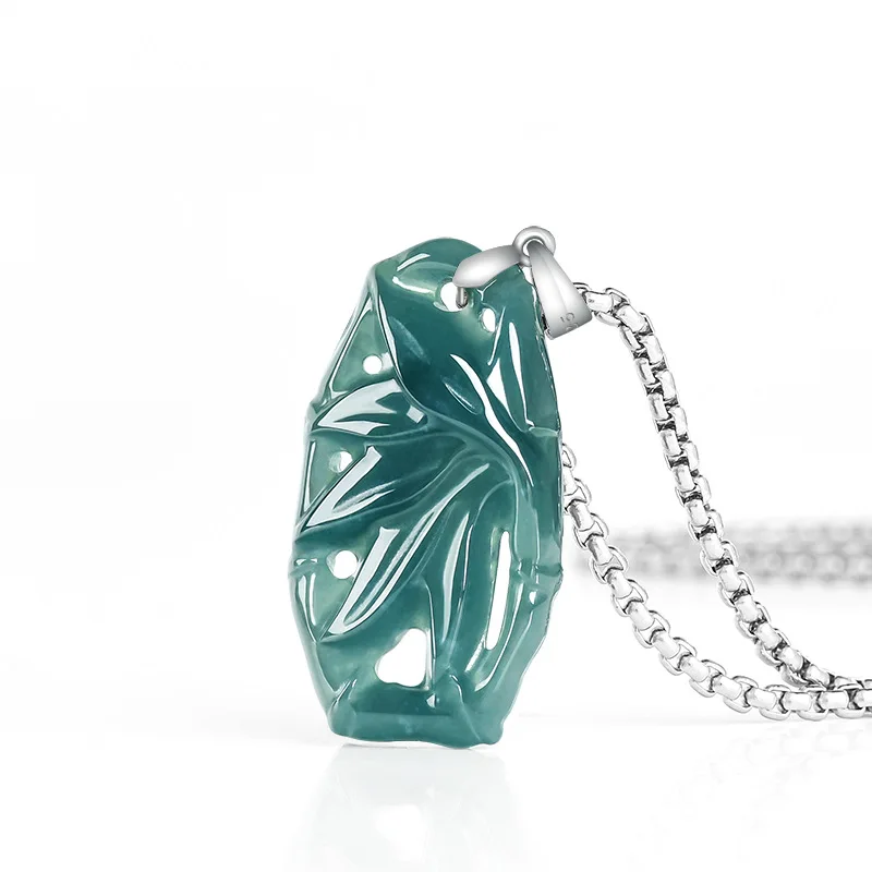 Natural A-grade Jadeite Blue Water Hollowed Bamboo Joint Pendant Necklace S925 Silver Inlay Ice Jade Flower Women's Jewelry
