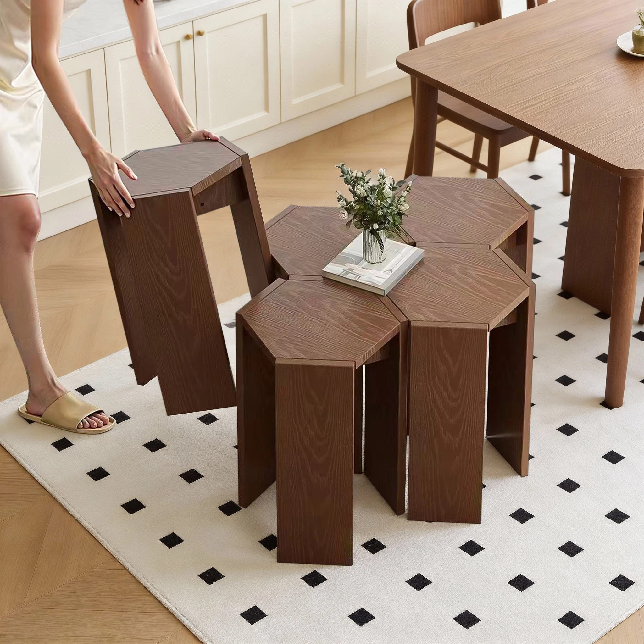 Stapelbarer, dicker Kombinationshocker für den Haushalt, geeignet für Ess- und Wohnzimmer
