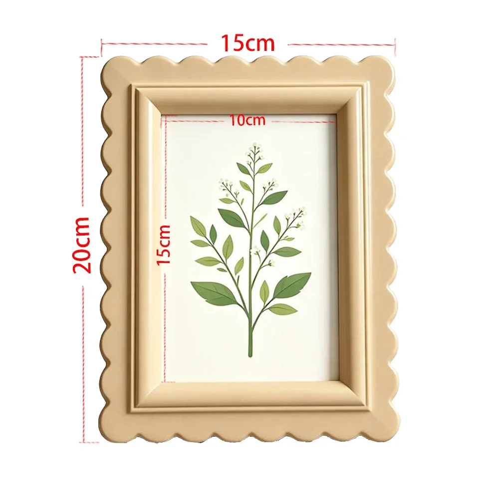 Boho Beige Scalloped Wavy Edge Picture Frame for Home Decor Minimalist Cream Photo Frame Decorative Imitation Wooden Art Frame
