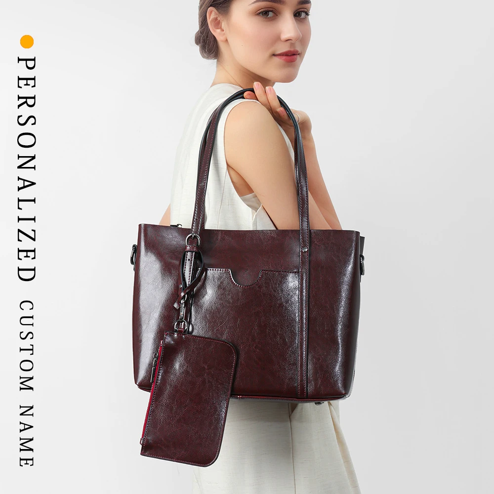 

split leather tote bag high-end tote bag large capacity bucket bag women's bag one-shoulder crossbody bag free letter printing