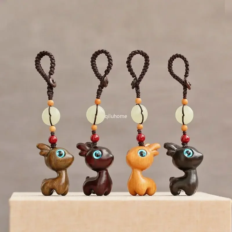 Safe Journey Ebony Deer Car Key Ring Pendant Cute Couple Mobile Phone Charm Pendant Men and Women Creativity Pendant