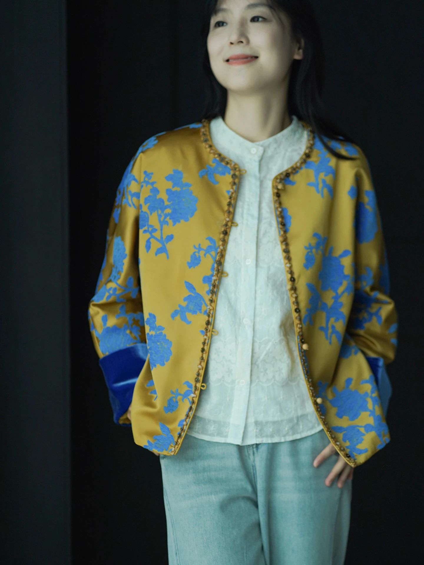 

Ephirean новый китайский тяжелый шелковый атласный топ с вышивкой, женский осенне-зимний повседневный длинный топ све