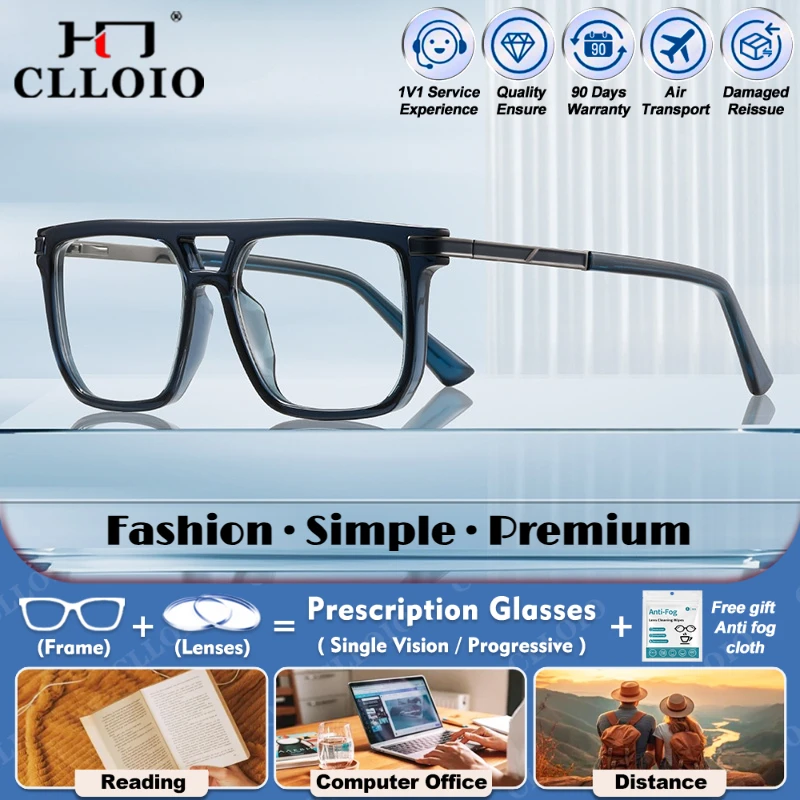 

CLLOIO Men TR90 Square Frame Polarized Sunglasses Anti Blue Light Myopia Photochromic Eyeware Progressive Prescription Glasses