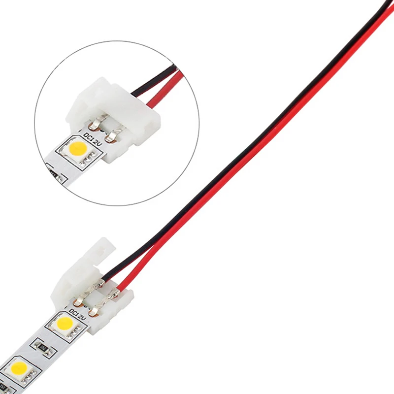 (.) 10Pcs 2Pin Power 8mm 10mm LED Strips Lights Connector Splice Clip For SMD 3528 5050 5630 LED Strip Lamps Lights Bar Conector