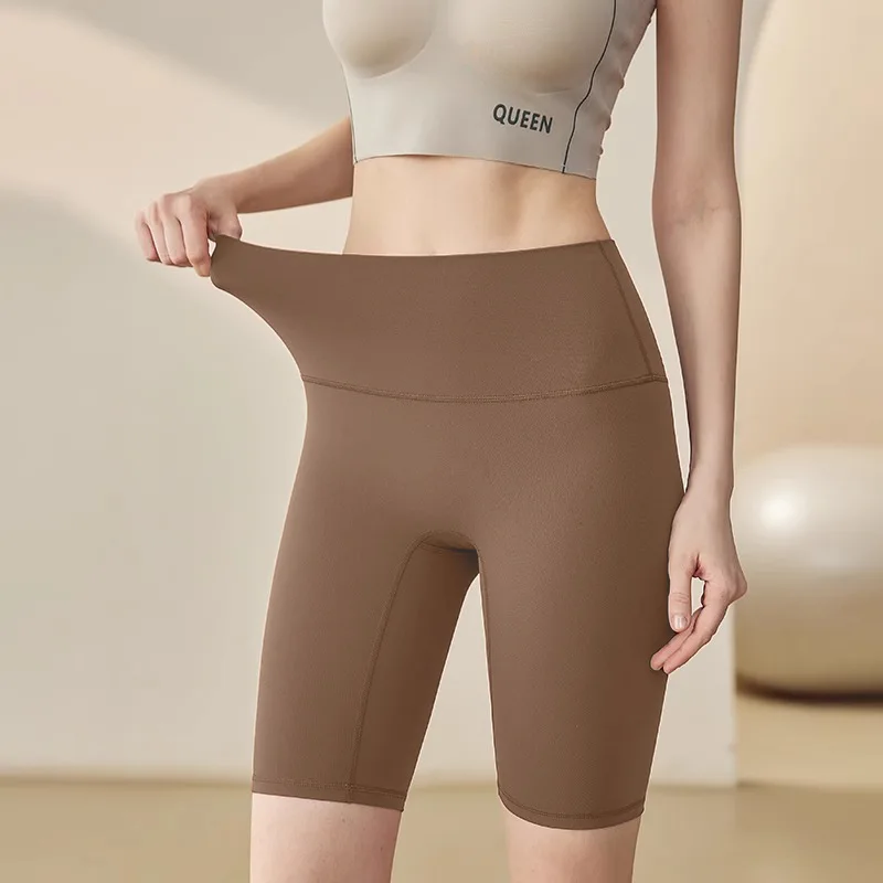 

Женские летние спортивные шорты с высокой талией для йоги, эффект голой кожи, длиной до колена, для бега на открытом воздухе и профессиональных тренировок