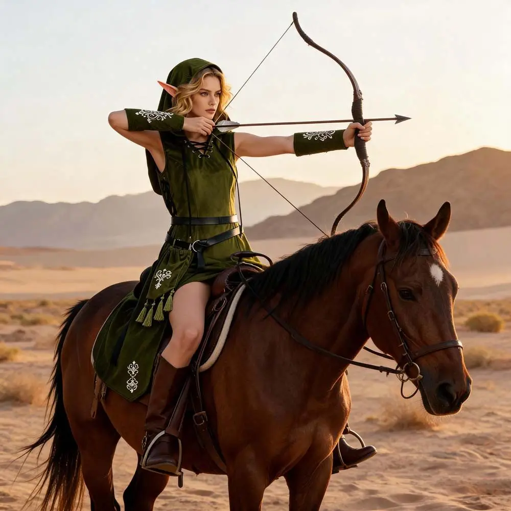 Disfraz de Reina Elfa Medieval para Cosplay, Vestido con Capucha Verde, Traje de Cazadora de la Selva para Mujer, Disfraz para Halloween, Carnaval y Fiestas