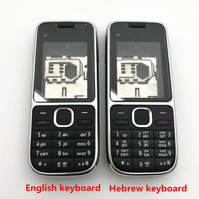 For Nokia C2 C2-01 Full Housing Cover Middle Frame Face Back Cove Hebrew Or Russian Or English Keypad Stamp