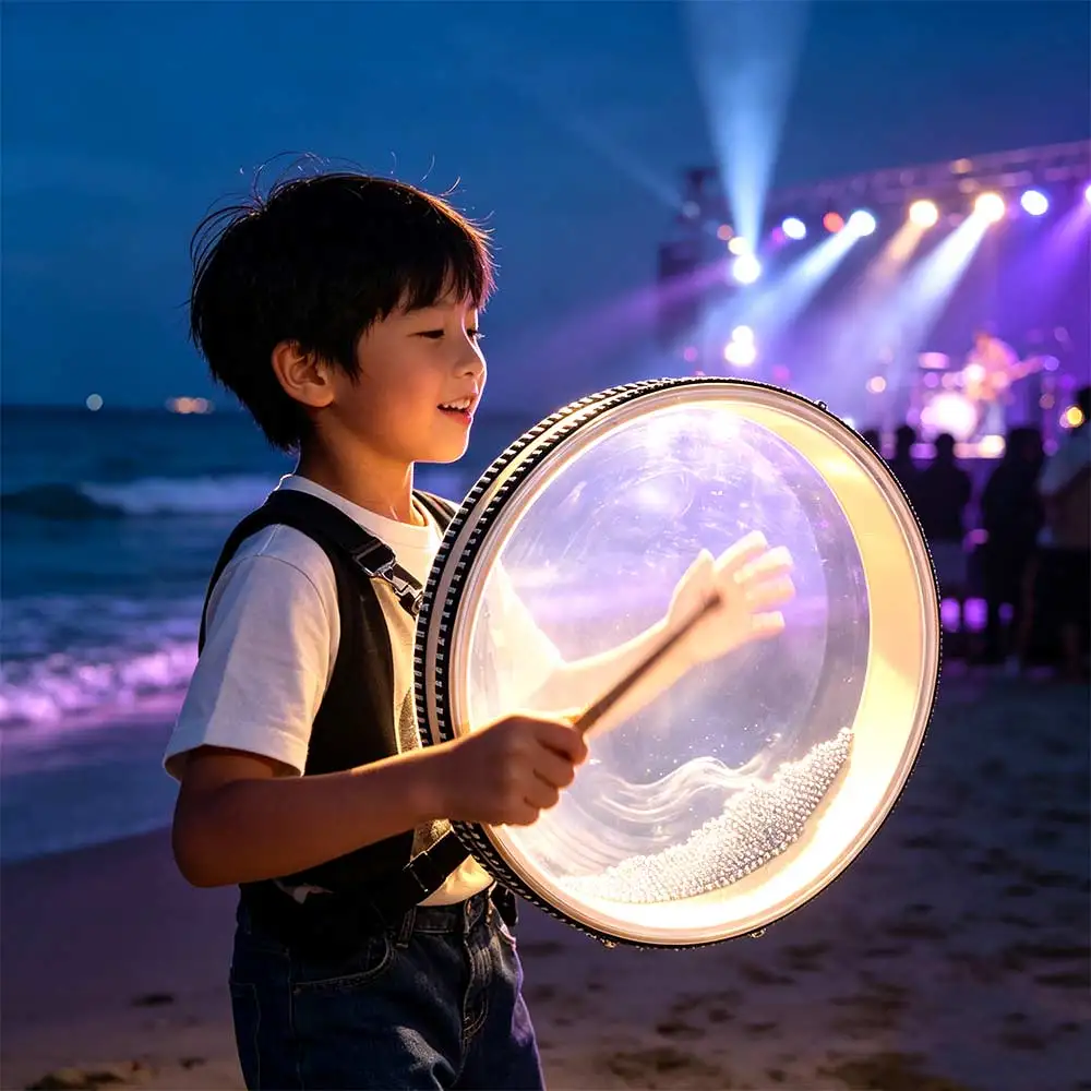 Double Sided Wave Drum The Sound of The Sea Transparent Ocean Drum Black Edge Folk Songs Hand Drum Phonotherapy