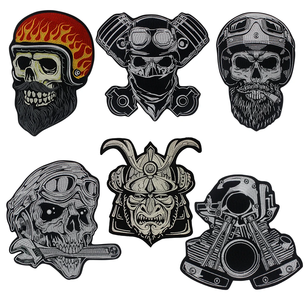 Embroidery Punk Clothes Iron on Patch Applique Helmet Goggles Skull Wrench Astronaut Badge Veil Beauty Girl Emblem