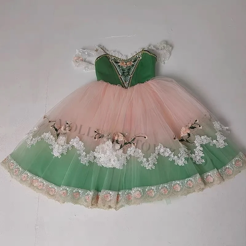 Magic Ballet Competição Performance Saia, Gradiente Verde-Rosa, Coppélia, Clara Cupido, Recém-Atualizado, Private
