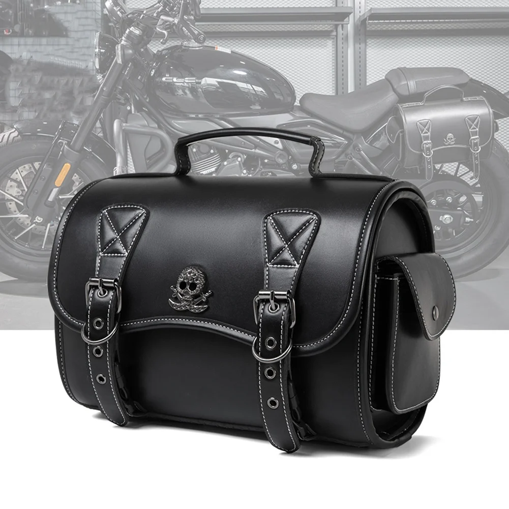 Portable cylindrical motorcycle tail bag, retro double-hook chopper rear pannier, riding storage tool kit