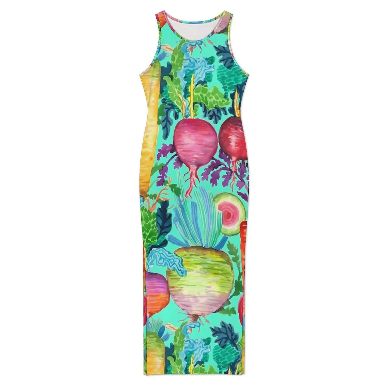 Colorful Radishes Bodycon Dress Holiday Carrots Print Vintage Maxi Dresses Woman Sleeveless Fashion Dress Big Size 3XL 4XL