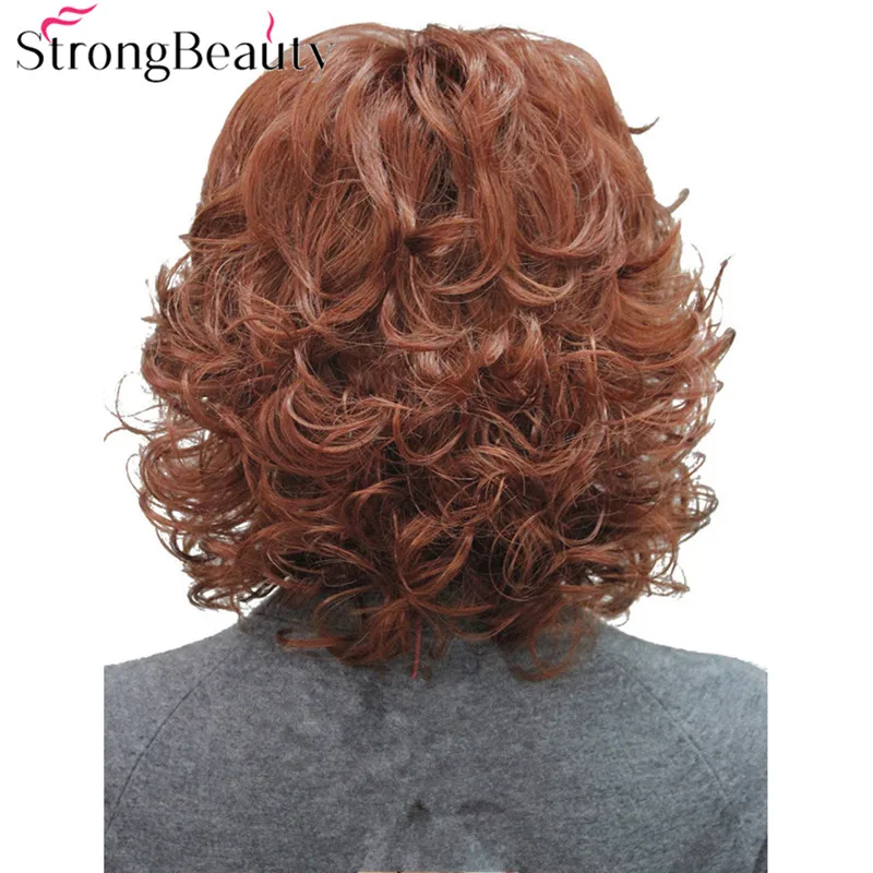 StrongBeauty Medium Length Curly Wigs Synthetic Women\'s Hair Blonde/Black/ Burgundy Many Colors