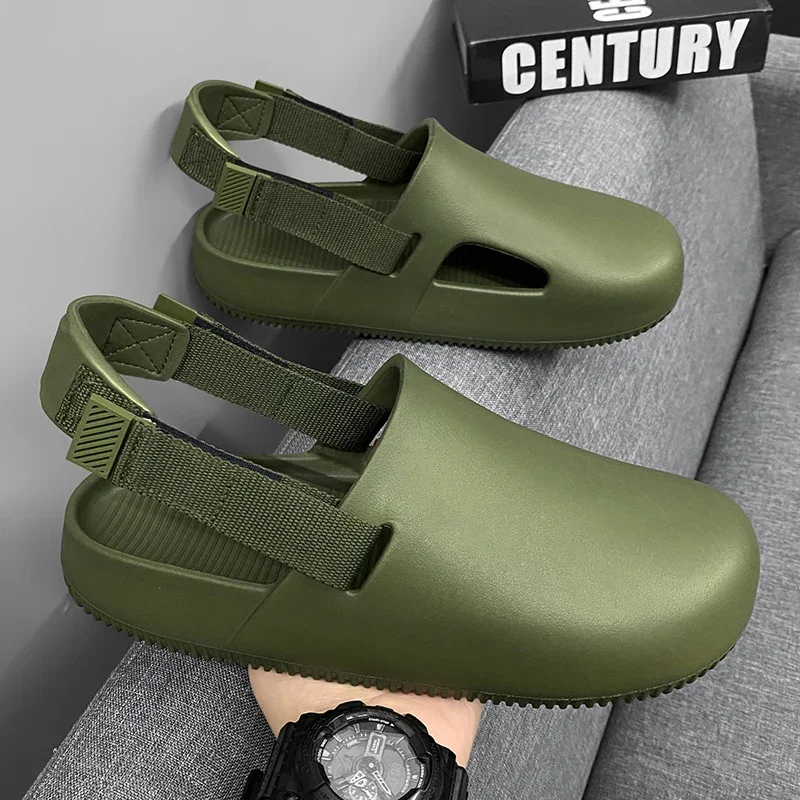 2024 New Summers Man Slippers Men Flat Mules Beach Sandals Quick Drying Water Shoes Work Casual Garden Lightweight Slippers