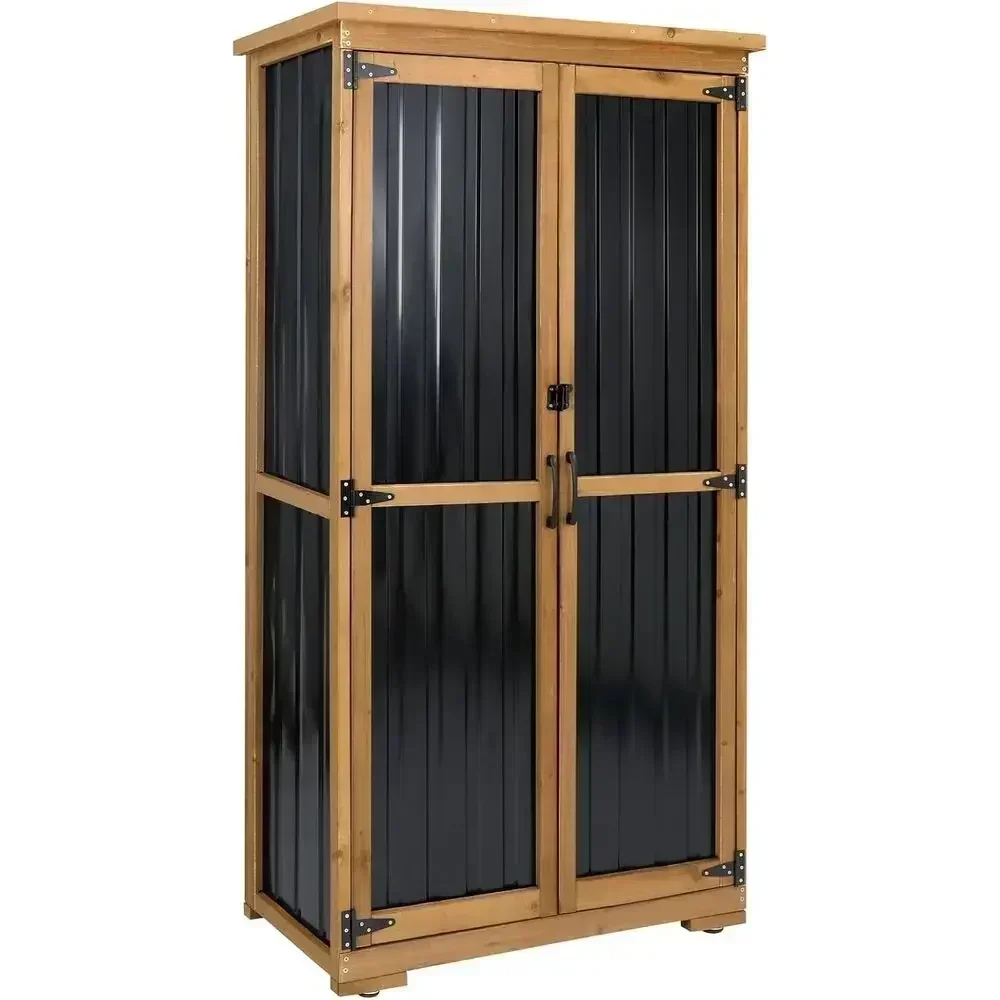 Weatherproof Tall Garden Storage Cabinet with Double Locks, 3 Adjustable Shelves, 32 x 15.5 x 66