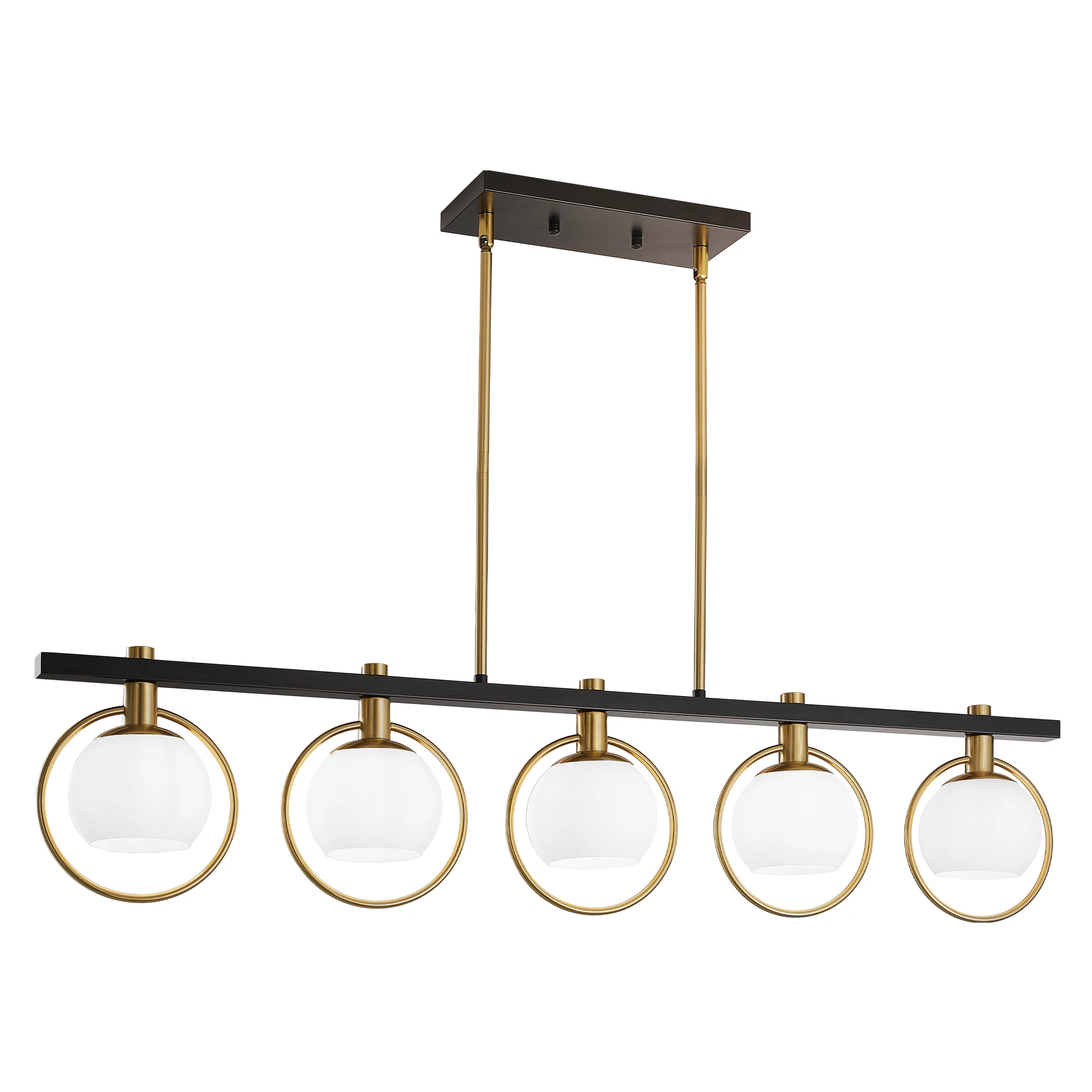 -Light Adjustable Chandelier with Glass Shades Black Metal Frame Pendant Light Fixture Hanging Lighting for High Ceiling