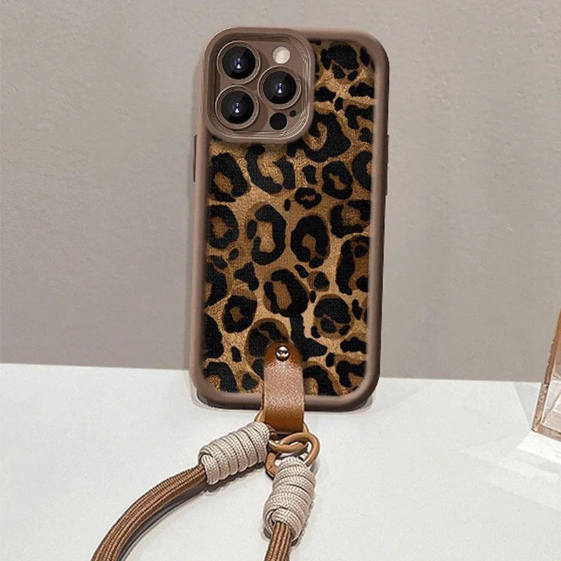 Etui na telefon z paskiem na nadgarstek z nadrukiem lamparta i geparda dla Xiaomi Redmi 14C 13C 12C Redmi Note 14 13 12 11 Pro Plus 5G 12S 11S 10S Cover