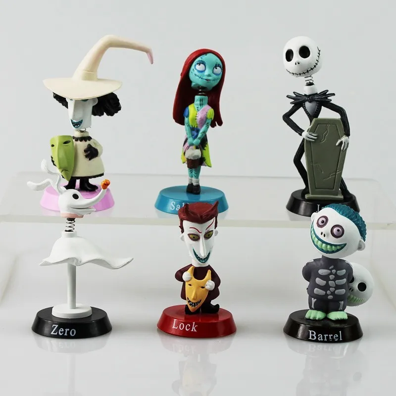 6Pcs/Set Disney The Nightmare Before Christmas Figures Jack Skellington Sally Cartoon Model Doll Car Decoration Children Toys