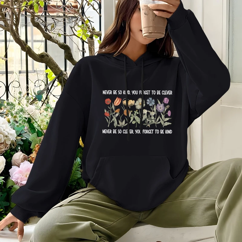 

2025 Autumn and Winter Women's Casual Hoodie Floral Print _never Kind High-end Luxury Is for Both Men and Women Top Y2k