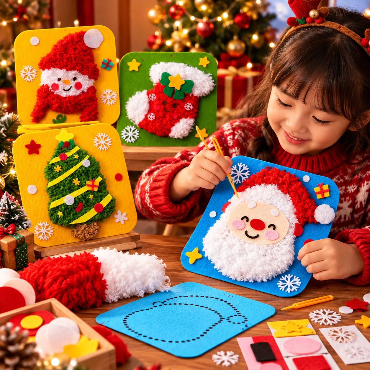 Christmas Non-woven Fabric DIY Hanging Pendant Kit Hand Sewing Felt Craft Set Santa Ornament Children Educational Art Toy Gift