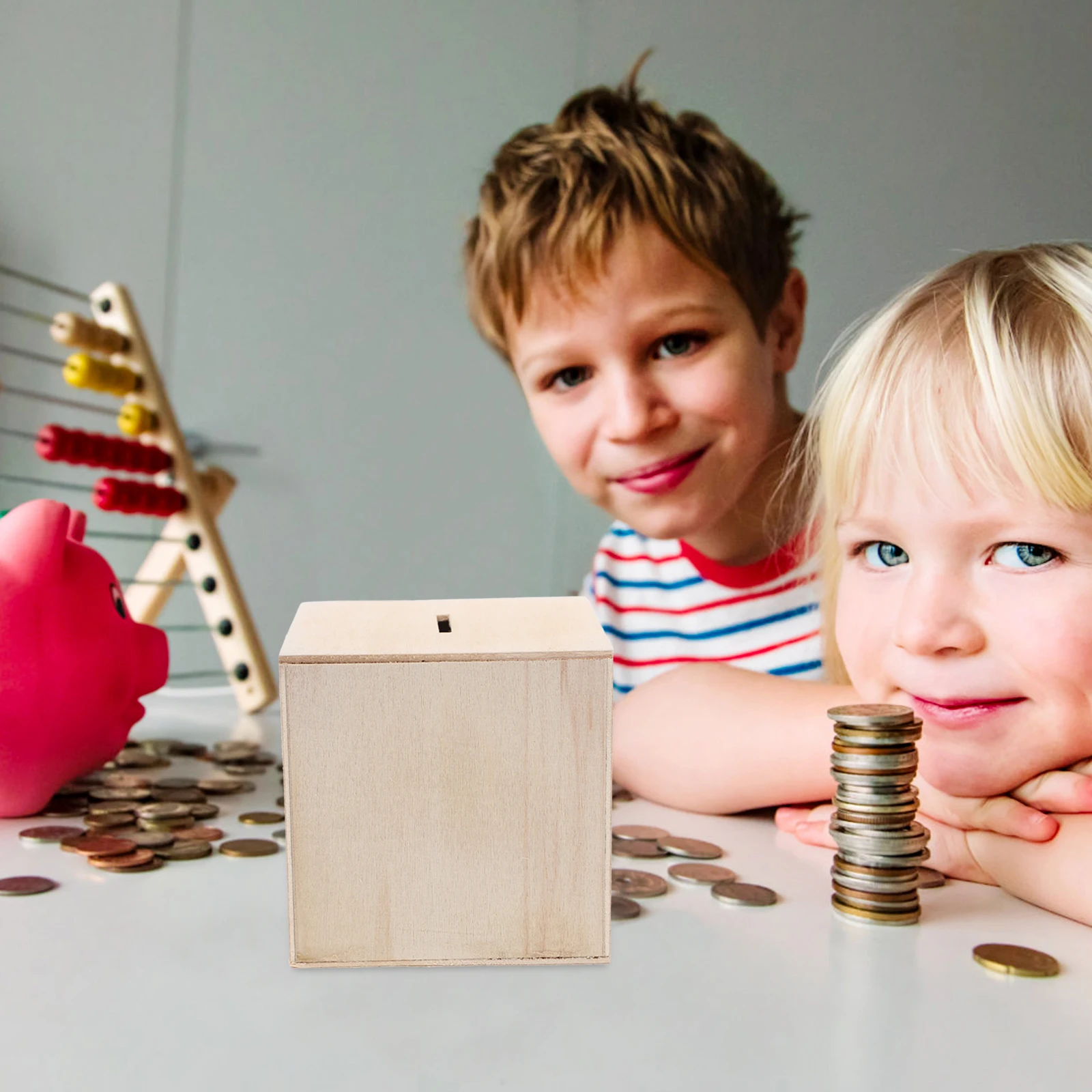 

4 Pcs Wooden Piggy Bank Kids Coin Banks Storage Unfinished Saving Boxes Change Container Children DIY Craft Wooden Box