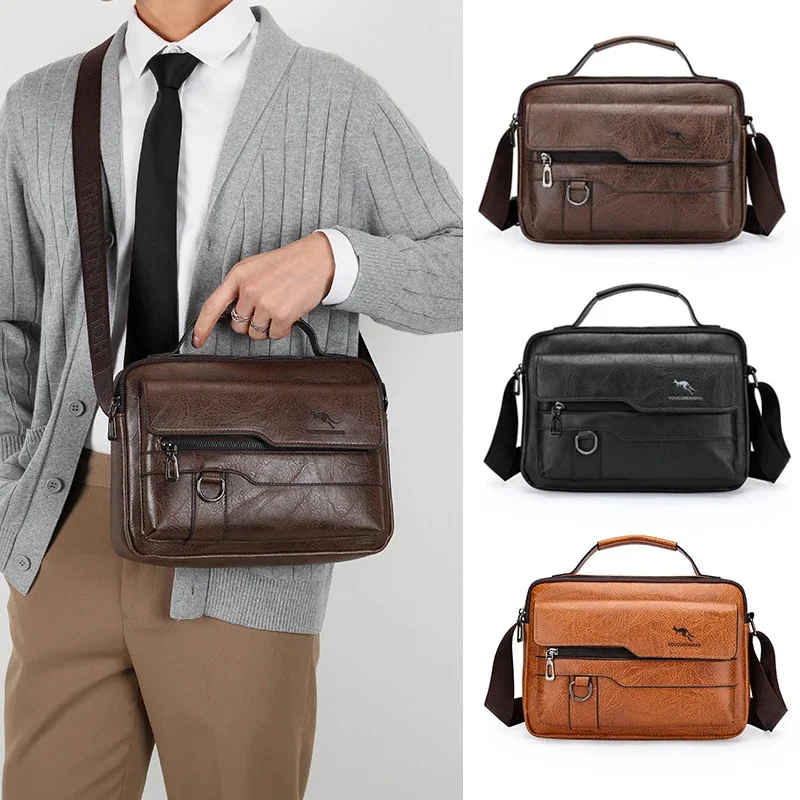 

Leather Briefcase Hand Bag For Men Cross Messenger Office Business Tote Ipad Square Card Wallets Crossbody Shoulder Side