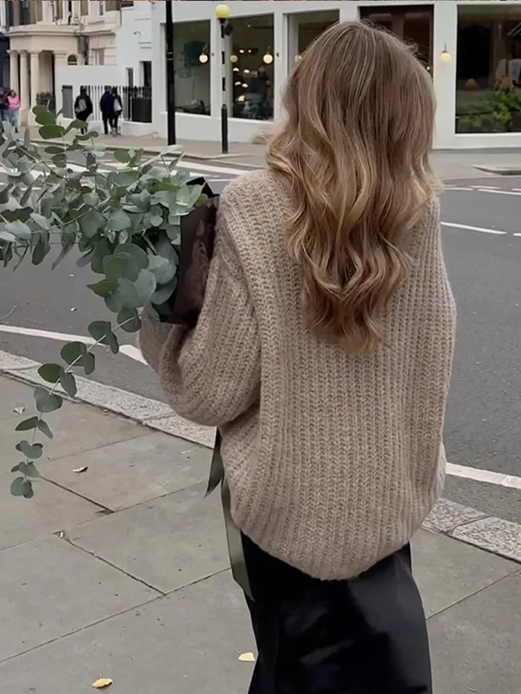 Elegant Solid Soft Knitted Pullover Women New Half-neck Long Sleeves Oversize Sweaters Autumn Warm Lady High Street Knitwear 