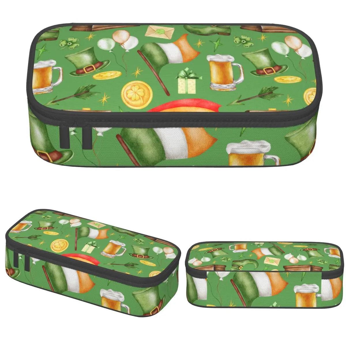 

Пенал на День Святого Патрика с четырехлистным клевером, ирландским пивом и флагом, сумка-пенал для ручек, держатель для канцелярии, школьный пенал на молнии для студентов