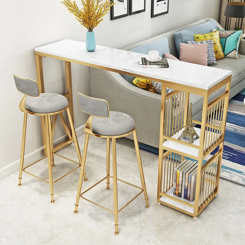 Marble Bar Table and Chair Milk Tea Shop Wall by Window Bar Balcony Long Table