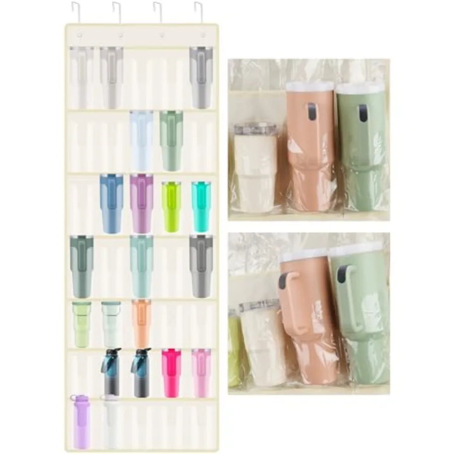 

Органайзер на дверь на 35 карманов для больших стаканов Stanley 30oz и 40oz с ручками, глубокими прозрачными карманами и отверстиями для ручек, водонепроницаемый