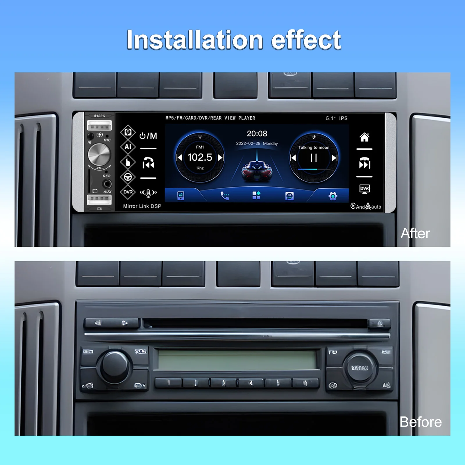 Podofo 1 Din 5.1 ''HD سيارة MP5 راديو مشغل فيديو Carplay أندرويد السيارات بلوتوث راديو السيارة FM RDS إلى USB SD DVR مساعد الصوت