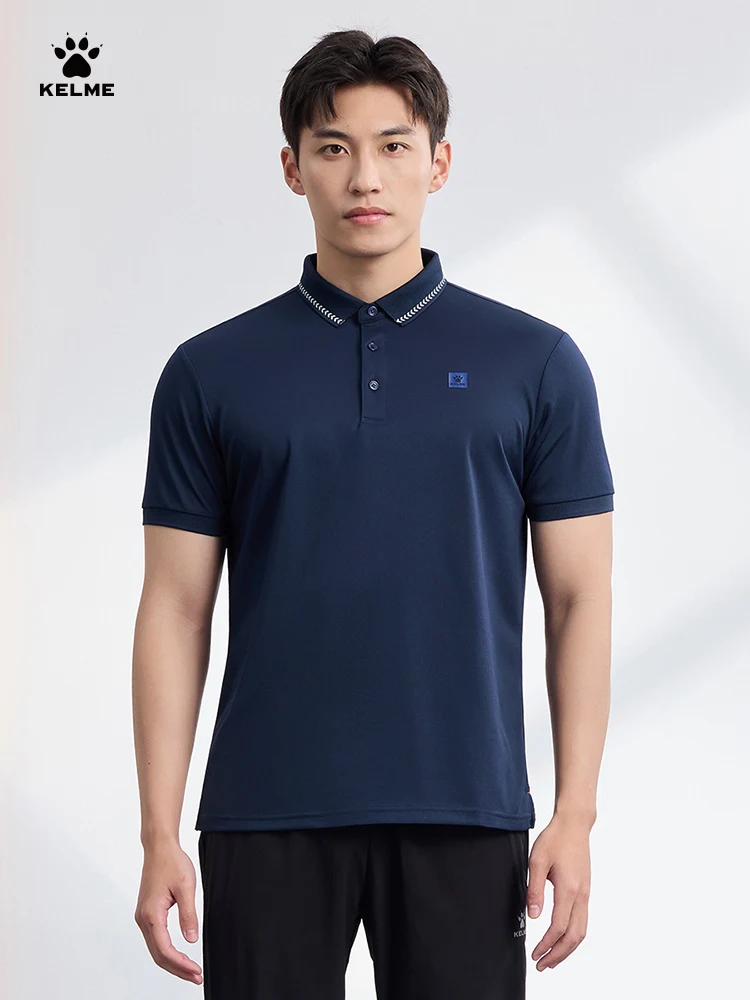 Kelme Men's Polo Shirt Outdoor Running Sports Casual Tops Fashionable Breathable Lapel Quick-drying Short-sleeved T-shirt