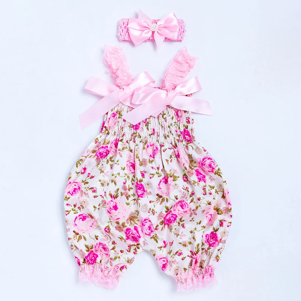 

Kids Jumpsuit With Headband Girls Dots/ Flower/ Leopard Print Sleeveless Romper With Elastic Shoulder Strap+ Headwear 0-24 M