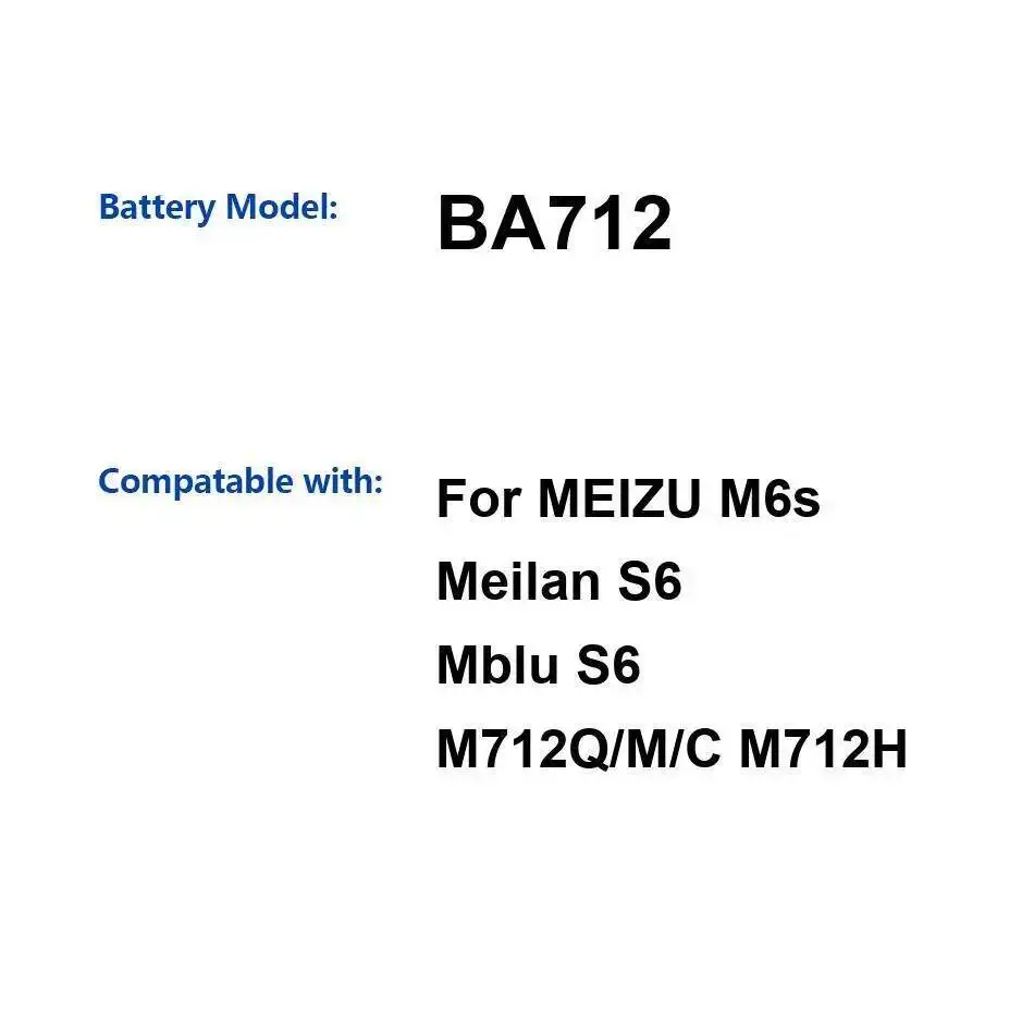 

2930Mah Stable Mobile Phone Battery BA712 For Meizu M6s Meilan S6 Mblu M712Q M C M712H High Performance