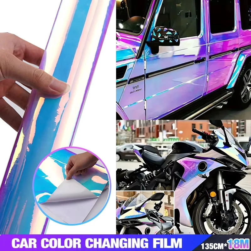 135CMx18M Car Wrap Vinyl Air Free Bubble Iridescent Rainbow white Pink Blue PVC Sticker Chameleon Film Change Decals Styling