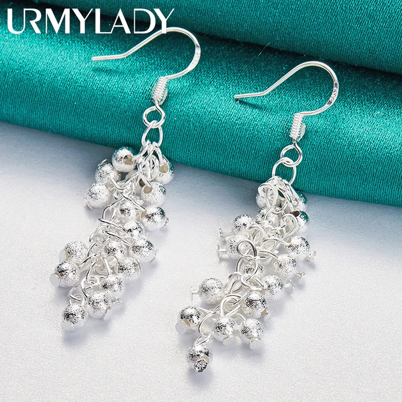 URMYLADY 925 Sterling Silver Matte Grape Beads Earrings For Women Wedding Party Fashion Charm Jewelry