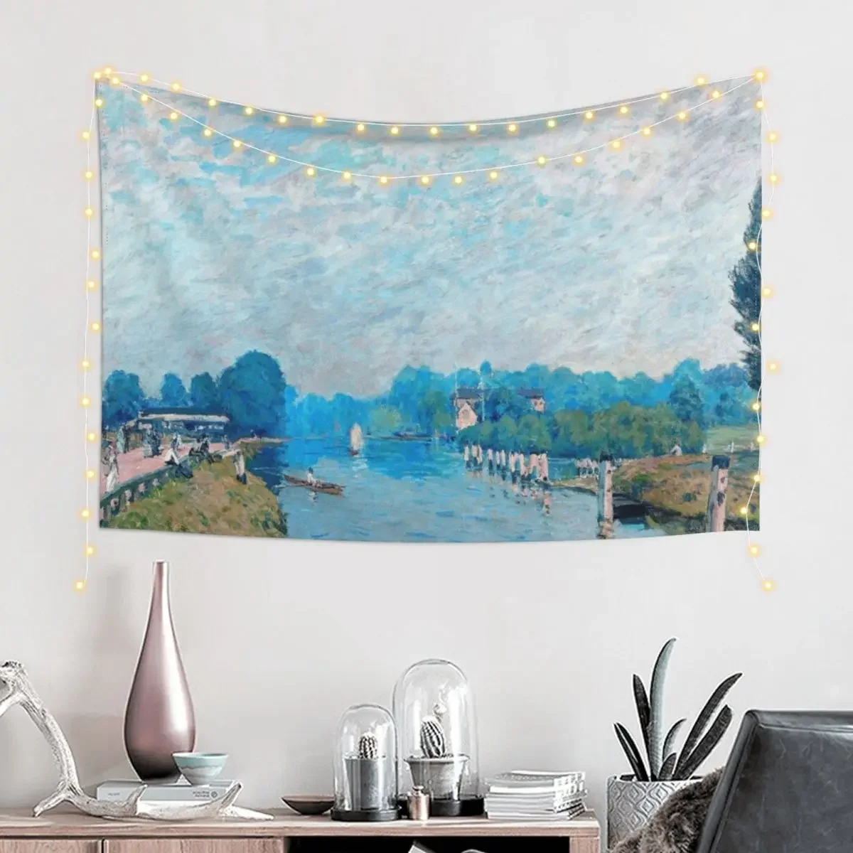 Alfred Sisley - Banks of rivers (the Thames Hampton Court, first week of October) Tapestry Bedroom Decor Room Decor Tapestry