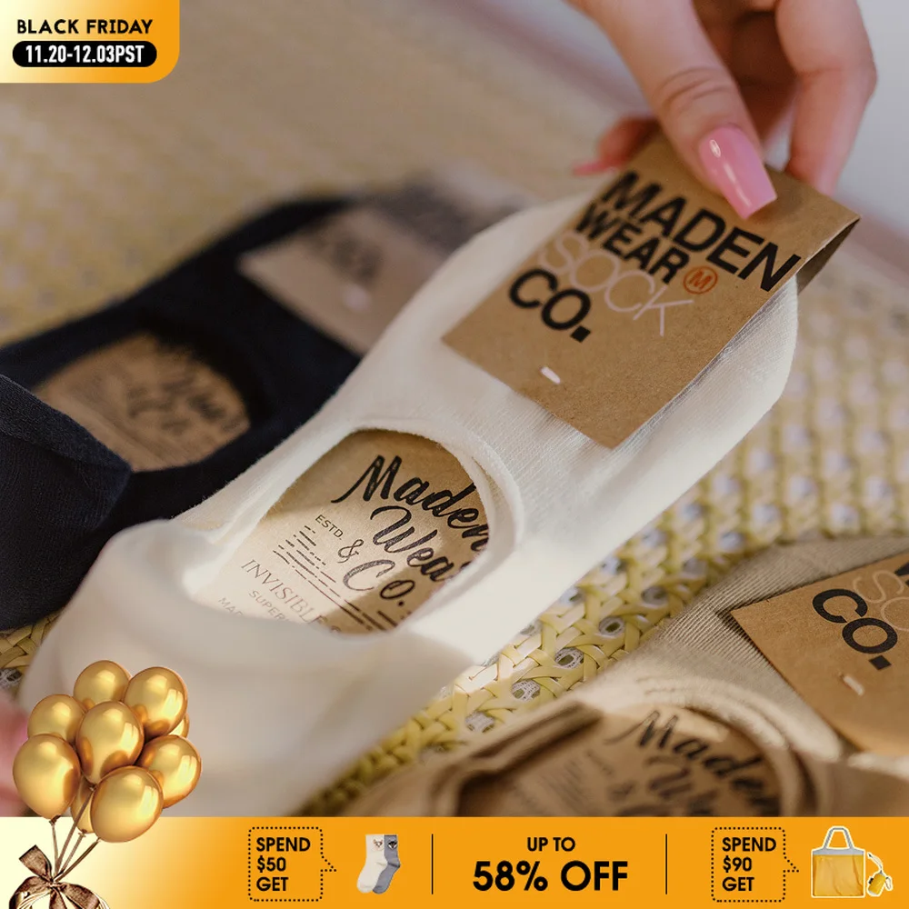 

Женские нескользящие носки-невидимки Maden, летние тонкие дышащие однотонные U-образные носки из силикона, однотонные